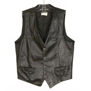 Vintage 80s Biker Motorcycle Leather  Snap Button Vest